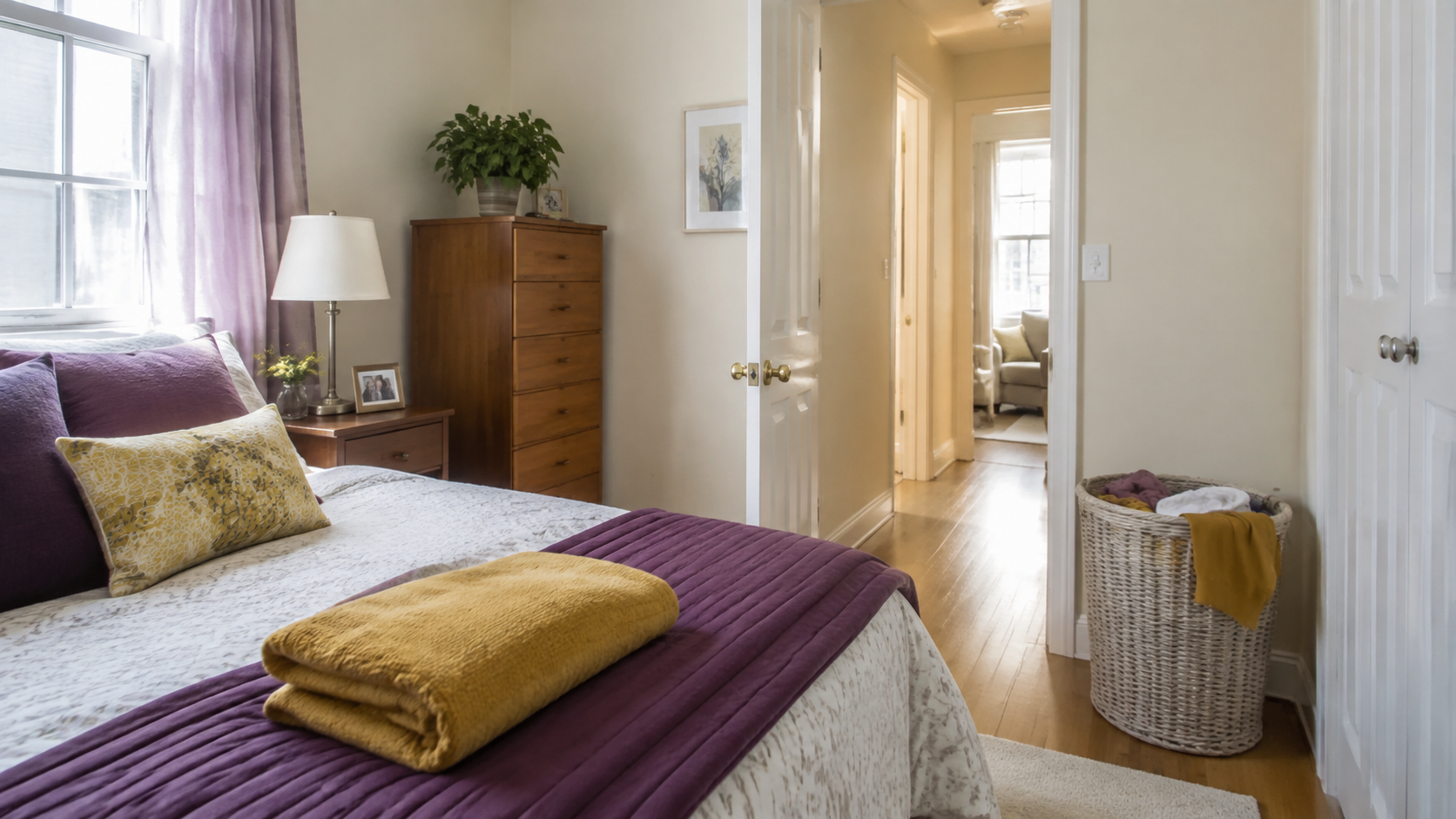 Clean and organized bedroom in a modest home